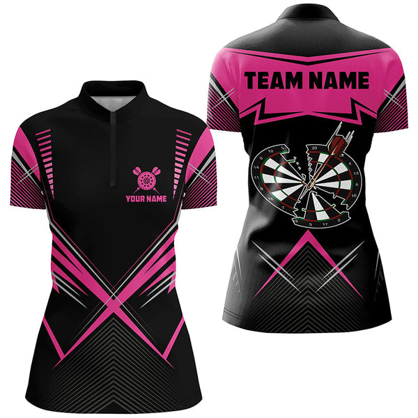 Funny Crack Darts Board Custom Darts Polo & Quarter-Zip Shirts For Women, Pink Darts Team Jersey TDM1724