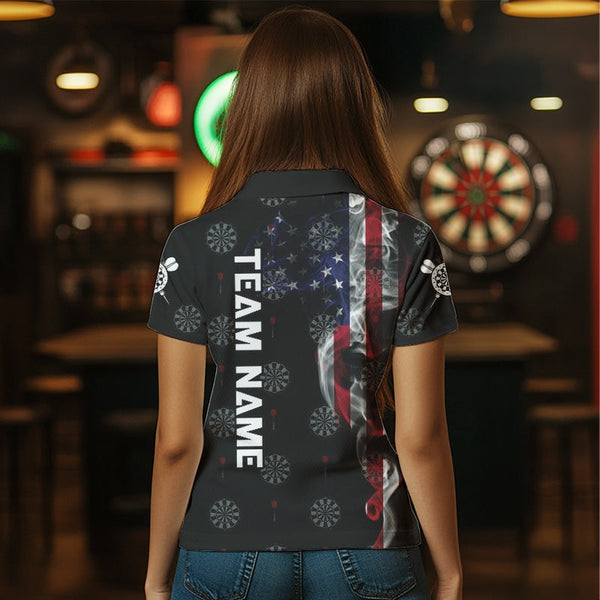 Smoke American Flag Darts Polo, Quarter-Zip Shirt Custom Patriotic Dart Shirts For Women Dart Jerseys TDM2634