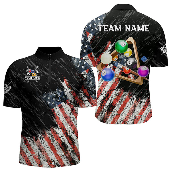 Personalized Retro Grunge American Flag Men Billiard Shirts Custom 3D Pool Ball Billiard Jerseys TDM3350