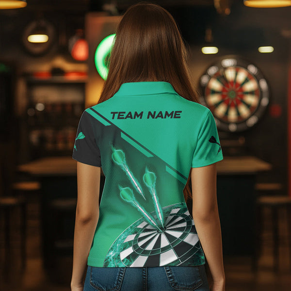 Turquoise Darts Jersey For Women Custom Darts Team Shirt With Pocket Option TDM3519