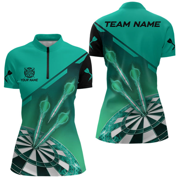 Turquoise Darts Jersey For Women Custom Darts Team Shirt With Pocket Option TDM3519