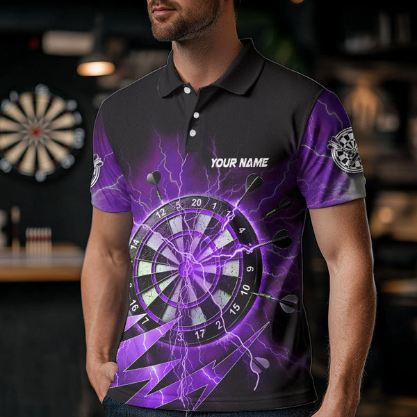Personalized Purple Dartboard Thunder Storm Lighting Dart Shirts For Men Custom Team Dart Jerseys TDM3811