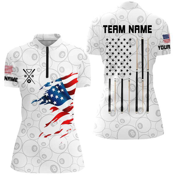 Personalized American Flag White Billiard Women Shirts Custom Patriotic Billiard Jerseys TDM1556