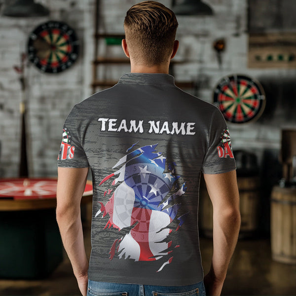Personalized Grey Grunge American Flag Darts Shirts For Men Custom Patriotic Darts Team Jerseys TDM1558