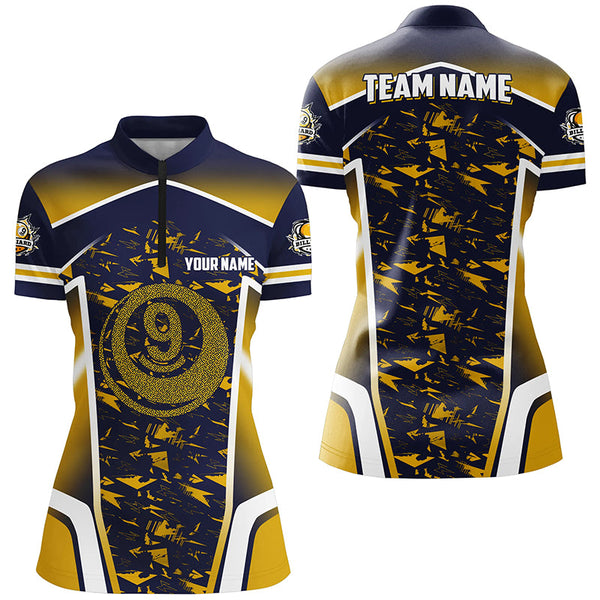 Personalized Name Yellow 9 Ball Pool Abstract Billiard Shirts For Women Team League Billiard Jerseys TDM2147