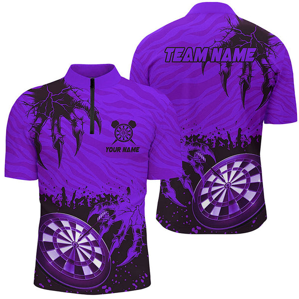 Funny Claw Dartboard Purple Men Darts Polo & Quarter-Zip Shirt Custom Team League Darts Shirts TDM2652