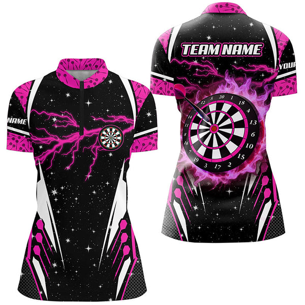 Personalized Thunder Lightning Pink Dart Jerseys Shirts For Women Custom Team League Darts Shirts TDM2148