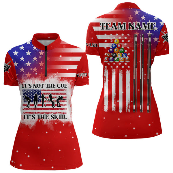 It's The Skill Custom American Flag Women Billiard Shirt Funny Billiard Jersey |Red TDM3121
