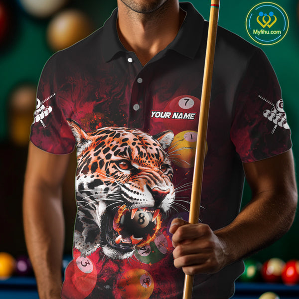 Funny Panther Flaming 8 Ball Billiard Pool Shirt For Men Custom Billiard Team Jerseys |Red TDM3825