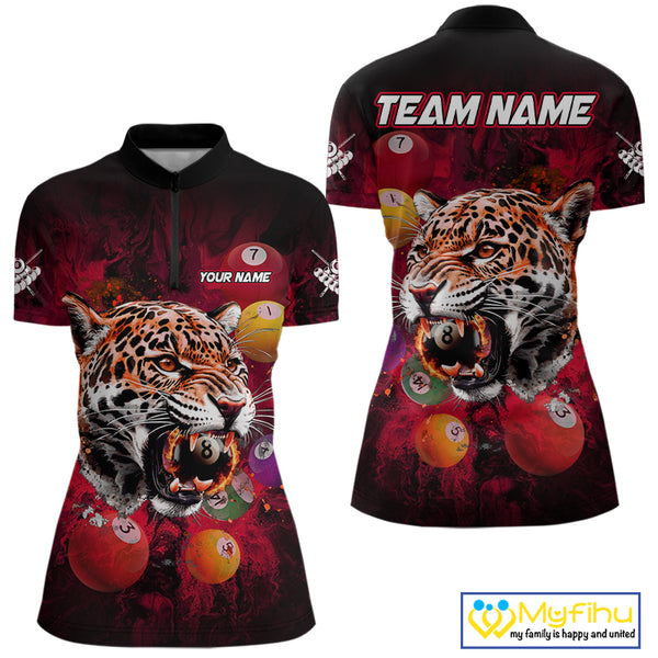 Funny Panther Flaming 8 Ball Billiard Pool Shirt For Women Custom Billiard Team Jerseys |Red TDM3825