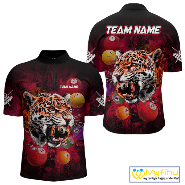 Funny Panther Flaming 8 Ball Billiard Pool Shirt For Men Custom Billiard Team Jerseys |Red TDM3825