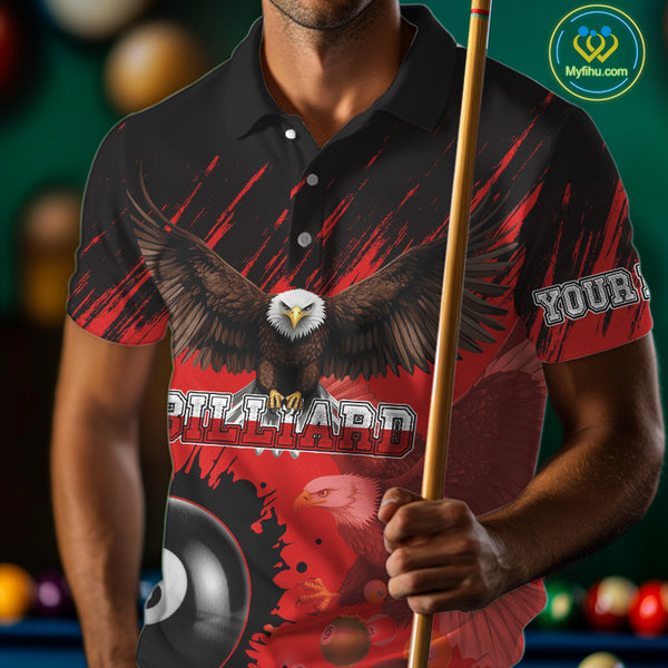 Personalized Eagle 8 Ball Pool Billiard Shirt For Men, Billiard Jerseys Team Polo & 1/4 Zip|Red TDM3826