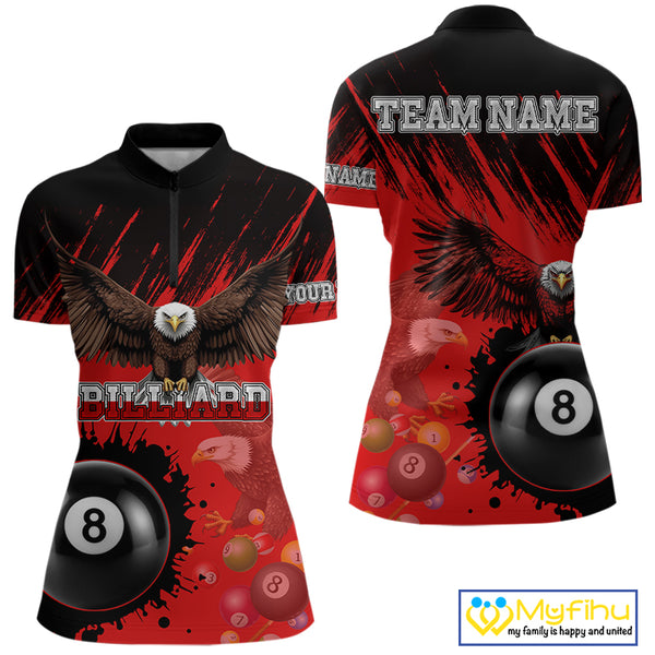 Personalized Eagle 8 Ball Pool Billiard Shirt For Women, Billiard Jerseys Team Polo & 1/4 Zip|Red TDM3826