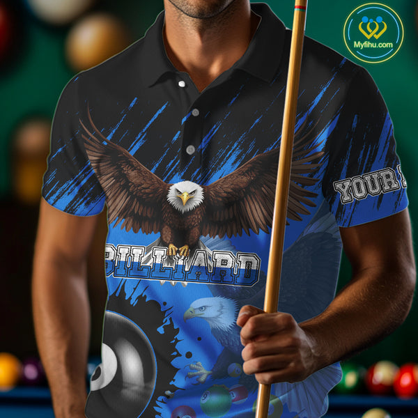 Personalized Eagle 8 Ball Pool Billiard Shirt For Men, Billiard Jerseys Team Polo & 1/4 Zip|Blue TDM3827