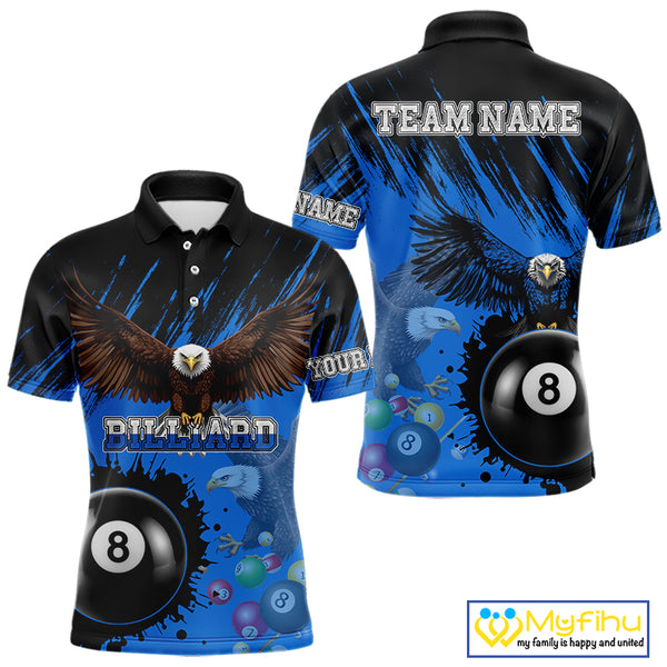 Personalized Eagle 8 Ball Pool Billiard Shirt For Men, Billiard Jerseys Team Polo & 1/4 Zip|Blue TDM3827