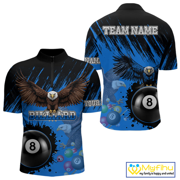 Personalized Eagle 8 Ball Pool Billiard Shirt For Men, Billiard Jerseys Team Polo & 1/4 Zip|Blue TDM3827