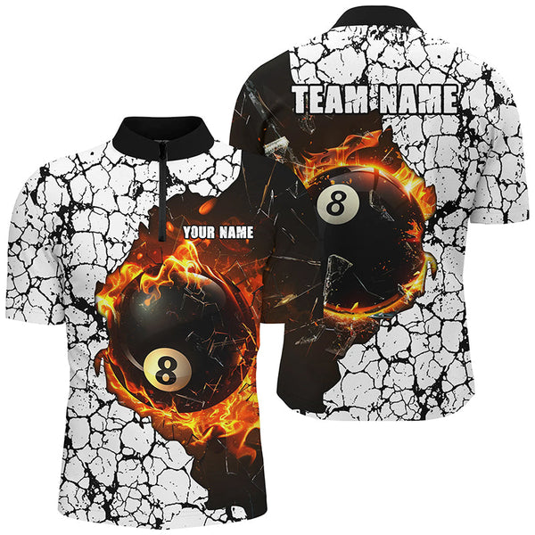 Personalized Billiard Crack 8 Ball Pool Fire Men Polo & Quarter-Zip Shirts, Unique Billiard Jerseys TDM1734