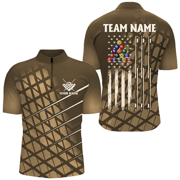 Personalized Gold Grunge American Flag Men Billiard Shirt Custom Patriotic Pool Player Jersey Shirt TDM1947