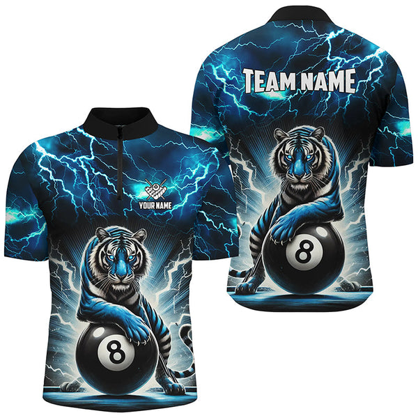 Lightning Thunder Tiger Custom Blue 8 Ball Pool Shirts For Men, Billiard Team League Jerseys TDM2419
