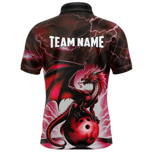Red Thunder Lightning Custom Dragon Bowling Shirts For Men, Bowling Team Jerseys Polo & 1/4 Zip TDM3679