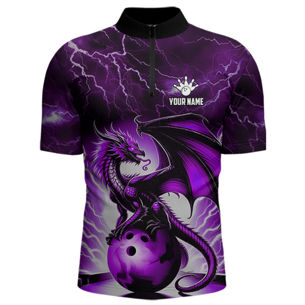 Purple Thunder Lightning Custom Dragon Bowling Shirts For Men, Bowling Team Jerseys Polo & 1/4 Zip TDM3680