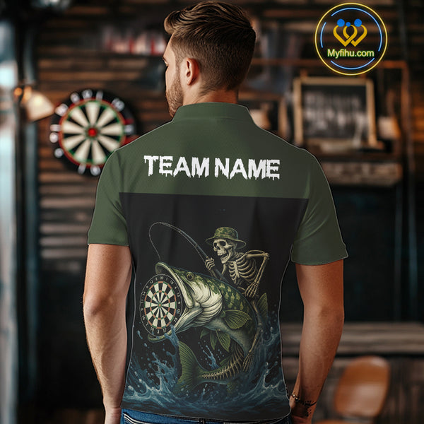 Funny Skeleton Fishing Darts Shirt For Men, Darts Jersey With Pocket Option TDM3953