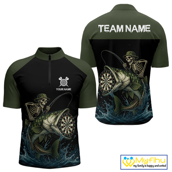 Funny Skeleton Fishing Darts Shirt For Men, Darts Jersey With Pocket Option TDM3953