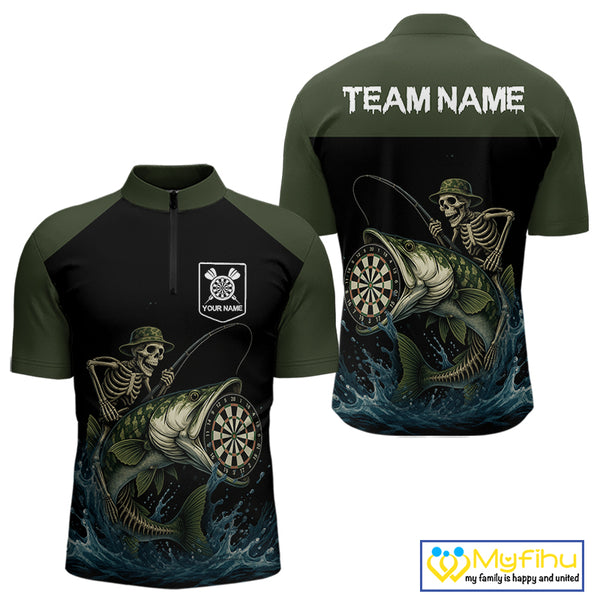 Funny Skeleton Fishing Darts Shirt For Men, Darts Jersey With Pocket Option TDM3953