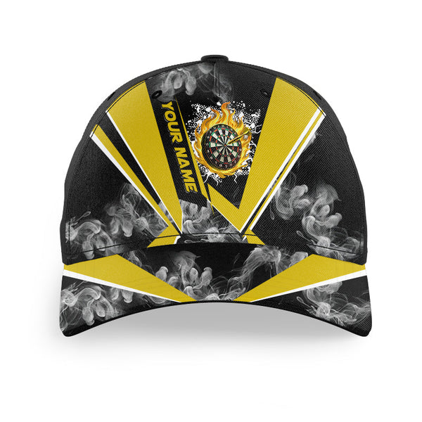 Personalized Black Yellow Smoke Darts Hat Gift For Player, 3D Printed Baseball Darts Caps TDM2898