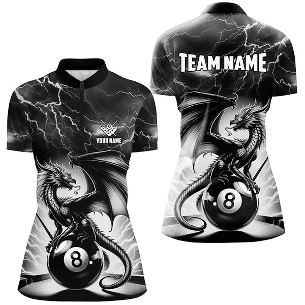 Lightning Thunder Dragon Custom Black 8 Ball Pool Shirts For Women, Billiard Team League Jerseys TDM2431