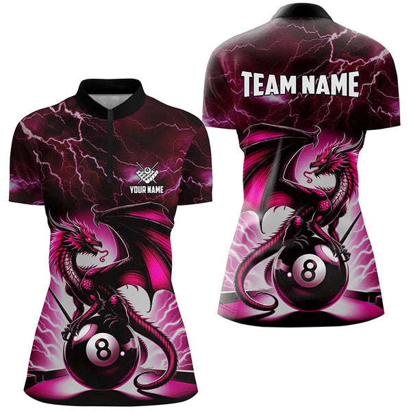 Lightning Thunder Dragon Custom Pink 8 Ball Pool Shirts For Women, Billiard Team League Jerseys TDM2432