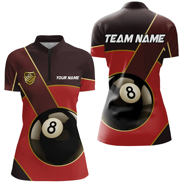 Best Custom 8 Ball Pool Billiard Jerseys For Women, Personalized Billiard Tournament Team Shirts |Red TDM2441