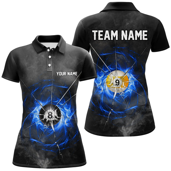 Billiard Ball 8 & Ball 9 Crack Glass Custom Women Polo & Quarter-Zip Shirts, Billiard Jersey |Blue TDM1744