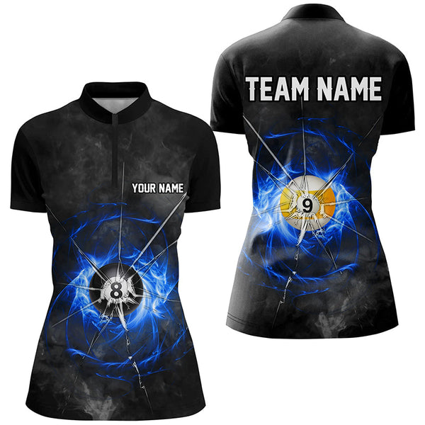 Billiard Ball 8 & Ball 9 Crack Glass Custom Women Polo & Quarter-Zip Shirts, Billiard Jersey |Blue TDM1744