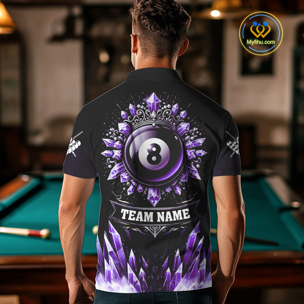 Personalized Purple Icy 8 Ball Pool Crown Billiard Shirt For Men, Funny Billiard Team Jerseys TDM4304