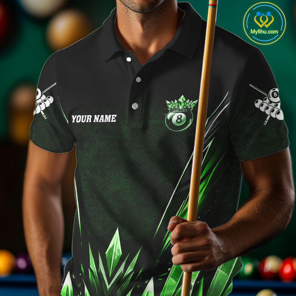 Personalized Green Icy 8 Ball Pool Crown Billiard Shirt For Men, Billiard Jersey Polo & 1/4 Zip TDM4305