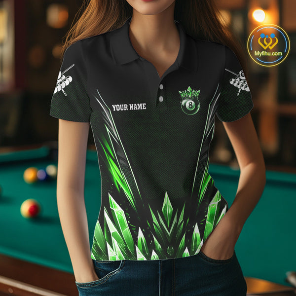 Personalized Green Icy 8 Ball Pool Crown Billiard Shirt For Women, Billiard Jersey Polo & 1/4 Zip TDM4305