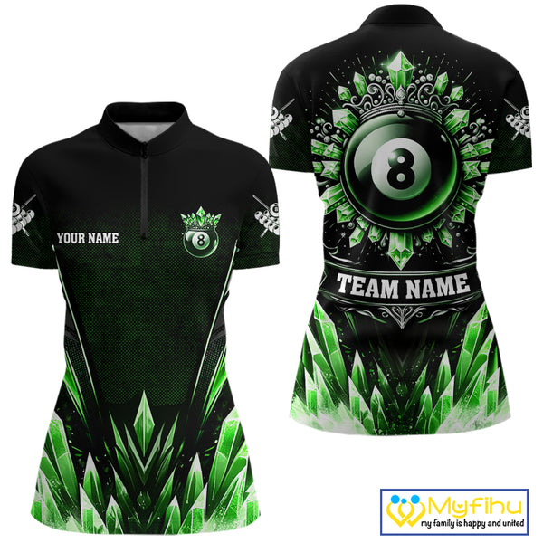 Personalized Green Icy 8 Ball Pool Crown Billiard Shirt For Women, Billiard Jersey Polo & 1/4 Zip TDM4305