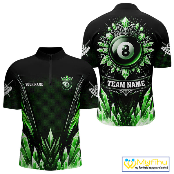 Personalized Green Icy 8 Ball Pool Crown Billiard Shirt For Men, Billiard Jersey Polo & 1/4 Zip TDM4305