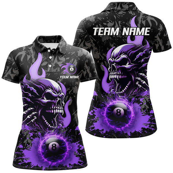 3D Purple 8 Ball Fire Flame Custom Skull Billiard Shirts For Women Team League Billiard Jerseys TDM2449
