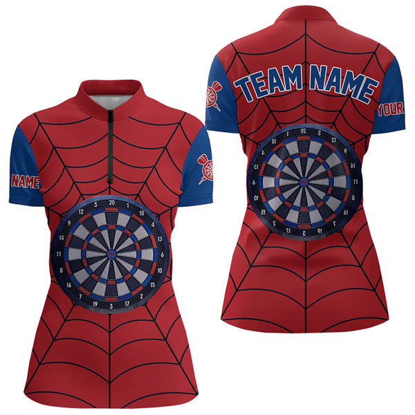 Blue And Red Dart Spider Web Custom Dart Shirts For Women, Unique Dart Team Jerseys Funny Dart Shirts TDM3170