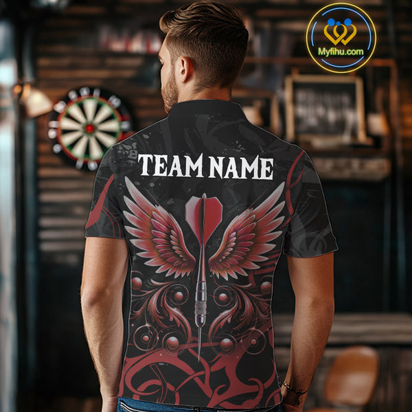 Black And Red Custom Wings Darts Shirts For Men, Darts Jersey Pocket Option TDM3839
