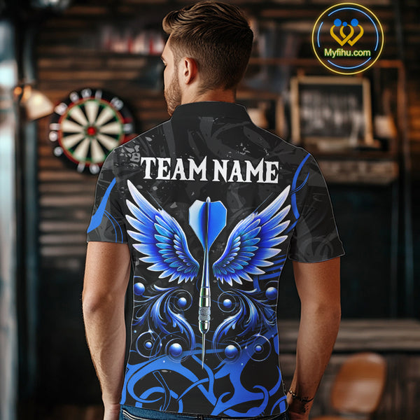 Black And Blue Custom Wings Darts Shirt For Men, Darts Jersey Pocket Option TDM3840