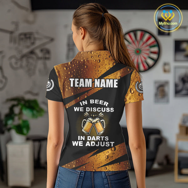 In Beer We Discuss Funny Dart Shirts For Women Custom Beer Dart Jersey Team Polo & Quarter Zip TDM3845