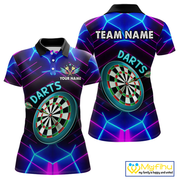 Neon Purple Blue Dart Shirts For Women Custom Glowing Dart Jersey Team Outfit Polo & Quarter Zip TDM3846