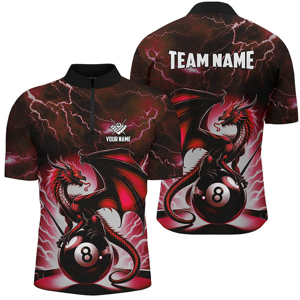 Lightning Thunder Dragon Custom Red 8 Ball Pool Shirts For Men, Billiard Team League Jerseys TDM1757