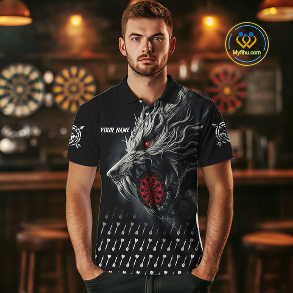 Personalized Viking 3D Wolf Dart Shirts For Men Custom Black Dart Team Jerseys Polo & Quarter Zip TDM3848