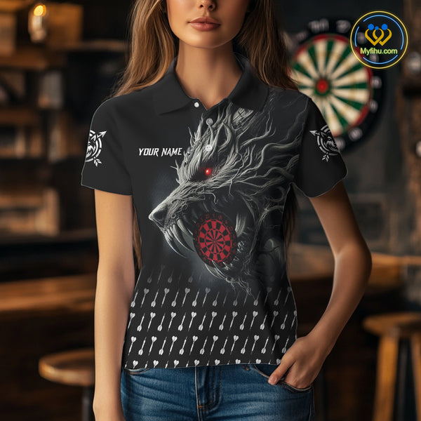 Personalized Viking 3D Wolf Dart Shirts For Women Custom Black Dart Team Jerseys Polo & Quarter Zip TDM3848