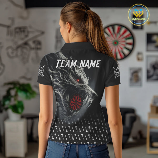 Personalized Viking 3D Wolf Dart Shirts For Women Custom Black Dart Team Jerseys Polo & Quarter Zip TDM3848