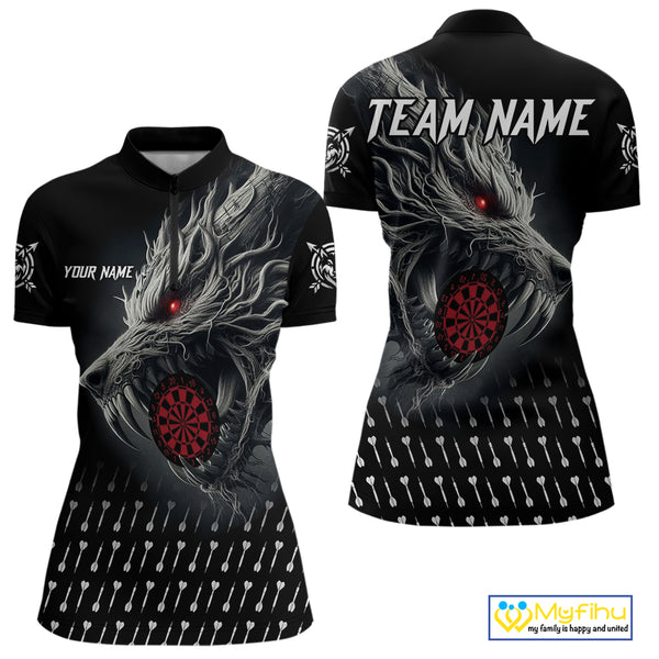 Personalized Viking 3D Wolf Dart Shirts For Women Custom Black Dart Team Jerseys Polo & Quarter Zip TDM3848